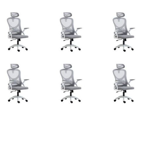 Kit 6 Cadeiras para Escritório Presidente Office Columbus com Tela Mesh Branco/Cinza