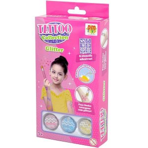 Kit Beleza Infantil Tatoo Collection Glitter + Acessorios 13 Peças Dm Toys Dmt6575