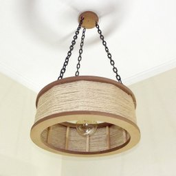 Luminária Lustre Pendente Rústico Retro Madeira Sisal 60cm - 2