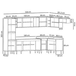 Armário de Cozinha Modulada de Canto 9 Peças CP04 Balcão Branco - Lumi Lumil Móveis - 4