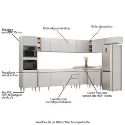 Armário de Cozinha Modulada de Canto 9 Peças CP04 Balcão Branco - Lumi Lumil Móveis - 3