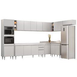 Armário de Cozinha Modulada de Canto 9 Peças CP04 Balcão Branco - Lumi Lumil Móveis - 1