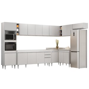 Armário de Cozinha Modulada de Canto 9 Peças CP04 Balcão Branco - Lumi Lumil Móveis