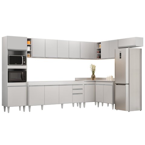 Armário de Cozinha Modulada de Canto 9 Peças CP04 Balcão Branco - Lumi Lumil Móveis
