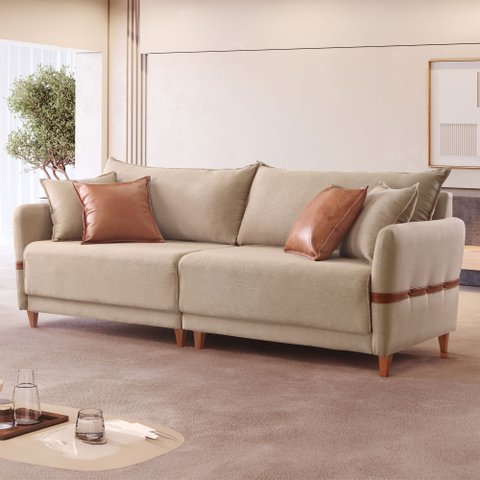 Sofá Living Canela 4 Lugares 265 cm Linho Bege
