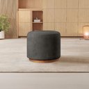 Ver imagem 1 de Puff Redondo para Sala Base de Madeira Linho Preto