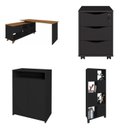 Ver imagem 2 de Kit 4 Peças com Escrivaninha em L Gold, Gaveteiro, Balcão para Escritório e Estante Livreiro