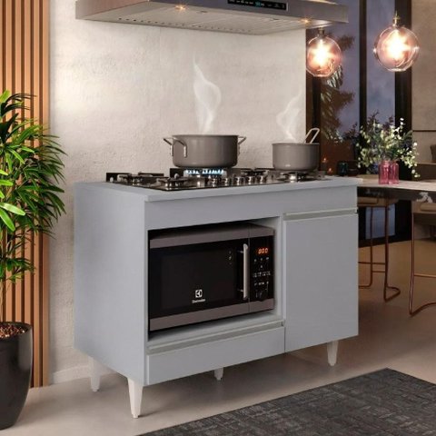 Armário Aéreo Indiana e Balcão para Cooktop 4 Bocas 102cm Geórgia Branco - Lumil