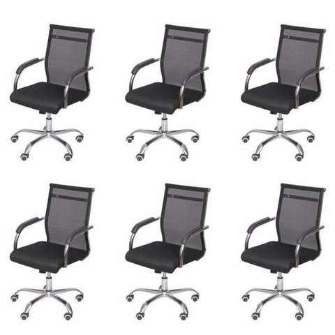 Kit 6 Cadeiras Escritorio Diretor Tela Mesh Roma 3312 Preto