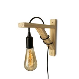 Arandela Mão Francesa De Parede Em Madeira Pinus Com Fio 2 Metros - 1