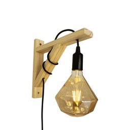 Arandela Mão Francesa De Parede Em Madeira Pinus Com Fio 2 Metros - 2