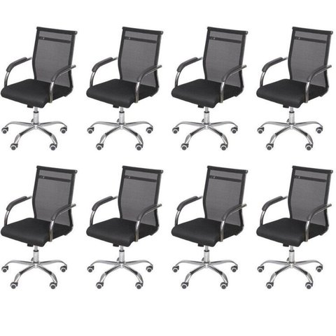Kit 8 Cadeiras Escritorio Diretor Tela Mesh Roma 3312 Preto