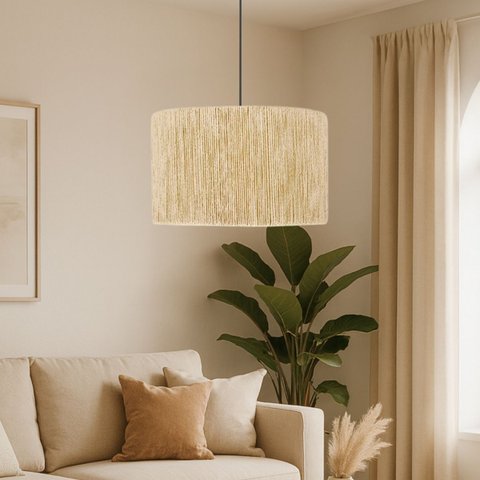 Luminária Pendente Shalon em Corda Sisal Natural Palha:preto