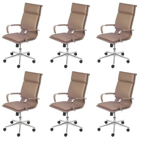Kit 6 Cadeiras Escritorio Presidente Design Italiano com Relax Corino 3304 Marrom/Caramelo