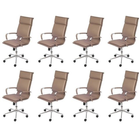 Kit 8 Cadeiras Escritorio Presidente Design Italiano com Relax Corino 3304 Marrom/Caramelo