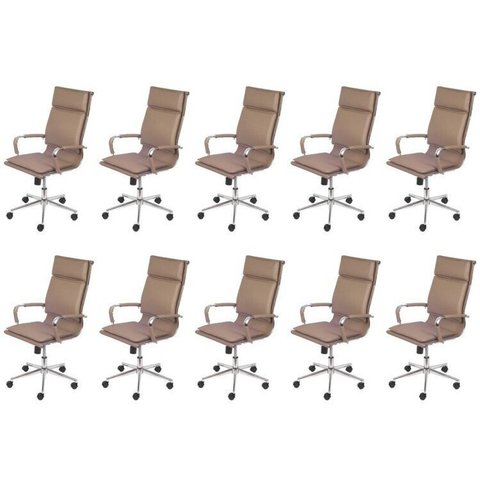 Kit 10 Cadeiras Escritorio Presidente Design Italiano com Relax Corino 3304 Marrom/Caramelo
