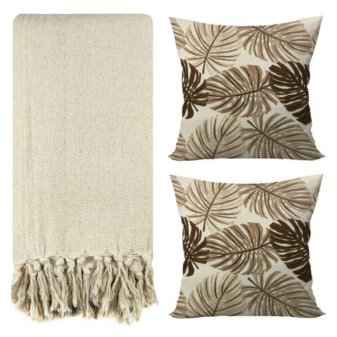 Kit 1 Manta para Sofá 2,40 X 1,80 + 2 Capas de Almofada Cor:bege-bege