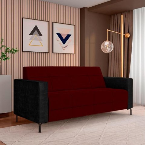 Sofá Houston G33 2 Lugares 200cm Bordô Veludo com Pés em Metal Gran Belo
