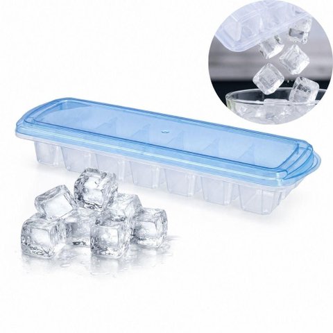 Forma Gelo com Tampa Rigida 14 Cubos Papinha Suco Plastico Freezer Cozinha Bebidas Drinks Resistente