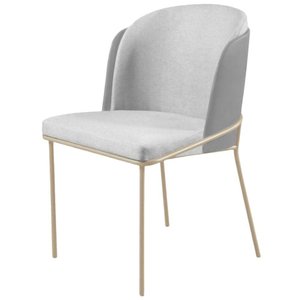 Cadeira Aurora Linho Cinza Couro Cinza Metal Champanhe