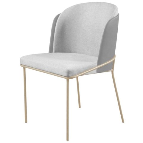 Cadeira Aurora Linho Cinza Couro Cinza Metal Champanhe