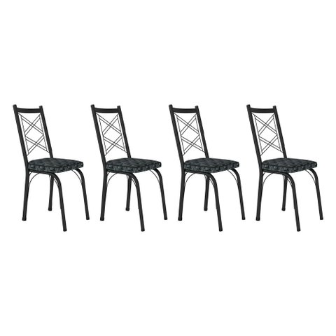 Kit 4 Cadeiras de Cozinha Delaware Estampado Mosaico Silver Pés de Ferro Preto - Pallazio