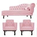 Ver imagem 1 de Kit Diva Recamier Diana 160cm Lado Esquerdo e 02 Poltronas Classic Suede Rosa Bebê - ADJ Decor