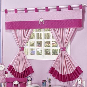 Cortina Infantil Little Girl para Varão Simples com Abraçadeiras - Pink