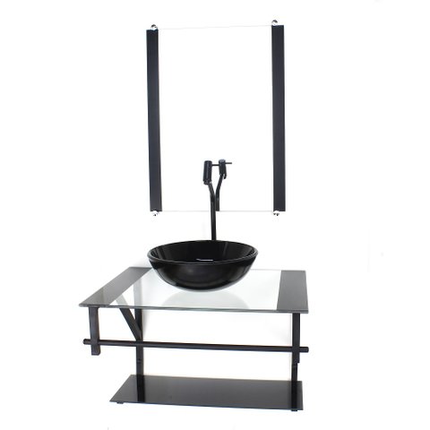 GABINETE DE VIDRO PARA BANHEIRO 60CM AP CUBA REDONDA PRETO