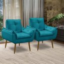 Ver imagem 7 de Kit 2 Poltronas para Sala Decorativa Opala Pés Madeira Suede Azul Turquesa Império Decor