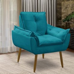 Kit 2 Poltronas para Sala Decorativa Opala Pés Madeira Suede Azul Turquesa Império Decor - 8
