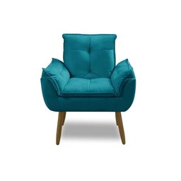 Kit 2 Poltronas para Sala Decorativa Opala Pés Madeira Suede Azul Turquesa Império Decor - 4