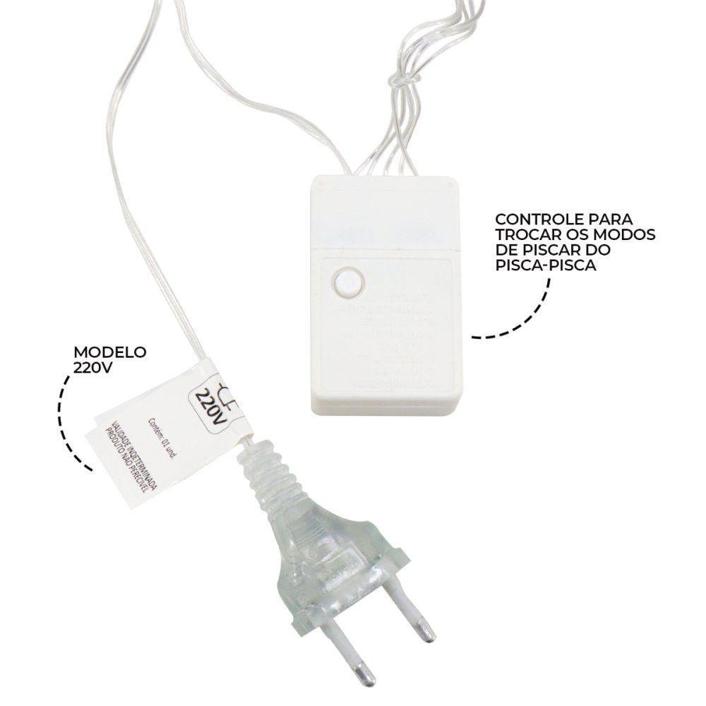 Cascata em V Estrela Natal 3 Metros 8 Funções 136 Leds Branco Quente 220v - 4