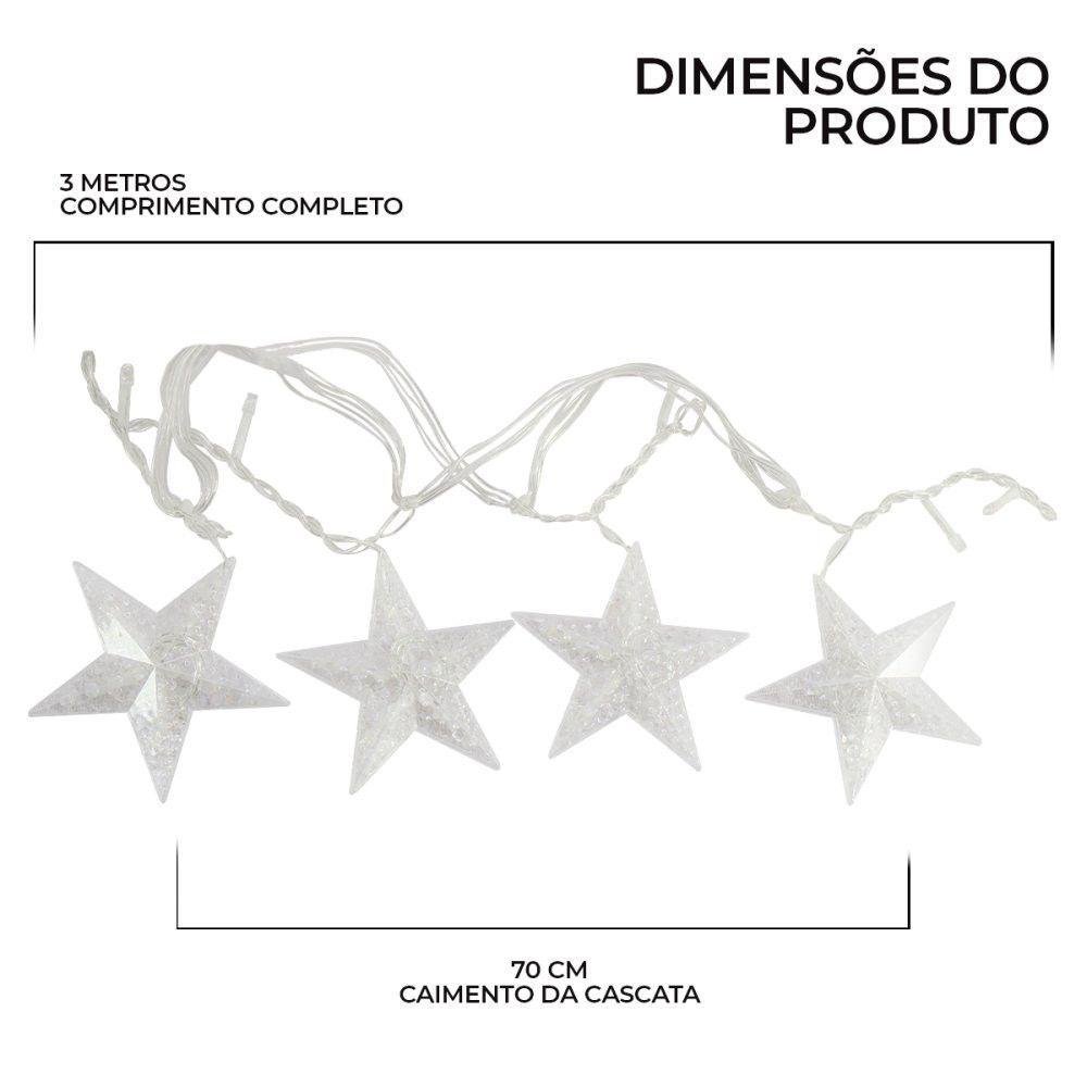 Cascata em V Estrela Natal 3 Metros 8 Funções 136 Leds Branco Quente 220v - 6
