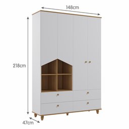 Jogo de Quarto Infantil Casinha Guarda Roupa e Cômoda 1 Porta Branco/nature - Permóbili Baby - 5