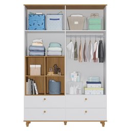 Jogo de Quarto Infantil Casinha Guarda Roupa e Cômoda 1 Porta Branco/nature - Permóbili Baby - 4