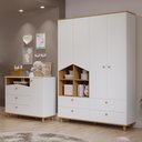 Ver imagem 2 de Jogo de Quarto Infantil Casinha Guarda Roupa e Cômoda 1 Porta Branco/nature - Permóbili Baby