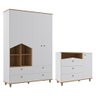 Jogo de Quarto Infantil Casinha Guarda Roupa e Cômoda 1 Porta Branco/nature - Permóbili Baby - 1