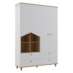Jogo de Quarto Infantil Casinha Guarda Roupa e Cômoda 1 Porta Branco/nature - Permóbili Baby - 3