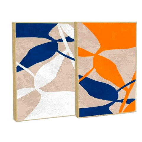 Quadro Decorativo Vibra Abstrato Flowers em 2 Telas com Moldura Filete