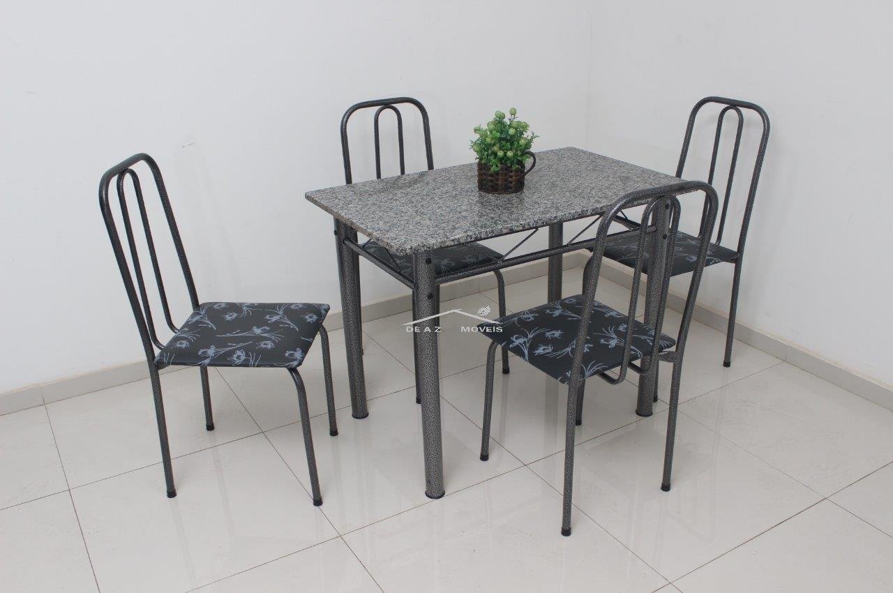 Conjunto Mesa de Jantar de cozinha em aço com 4 cadeiras POP tampo de granito verdadeiro 15mm cor da - 7