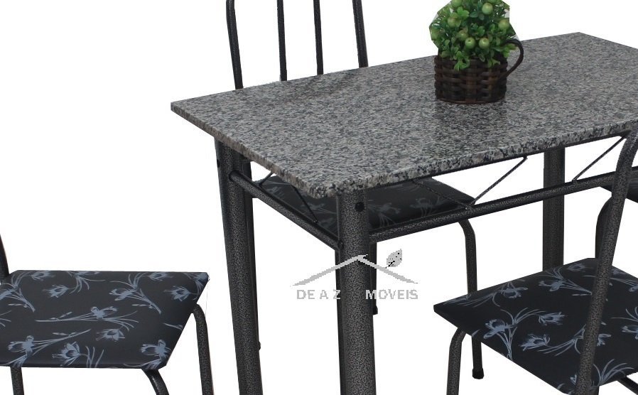 Conjunto Mesa de Jantar de cozinha em aço com 4 cadeiras POP tampo de granito verdadeiro 15mm cor da - 2