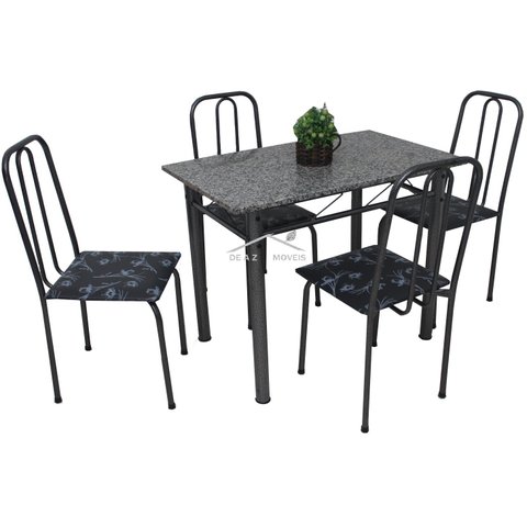 Conjunto Mesa de Jantar de cozinha em aço com 4 cadeiras POP tampo de granito verdadeiro 15mm cor da