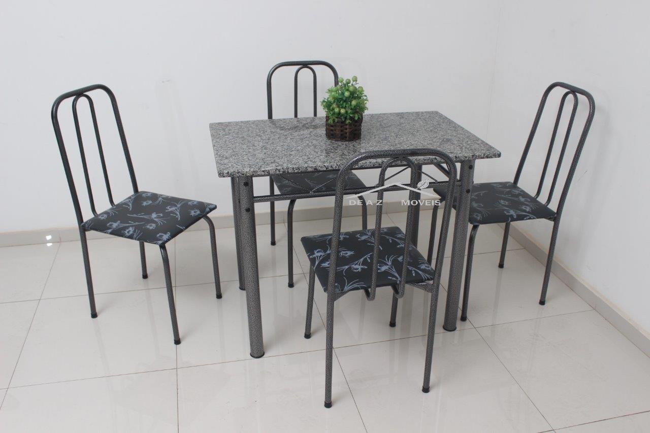 Conjunto Mesa de Jantar de cozinha em aço com 4 cadeiras POP tampo de granito verdadeiro 15mm cor da - 6