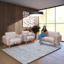 Ver imagem 2 de Conjunto Dallas Namoradeira com Duas Poltronas em Linho Pes em Madeira: Creme