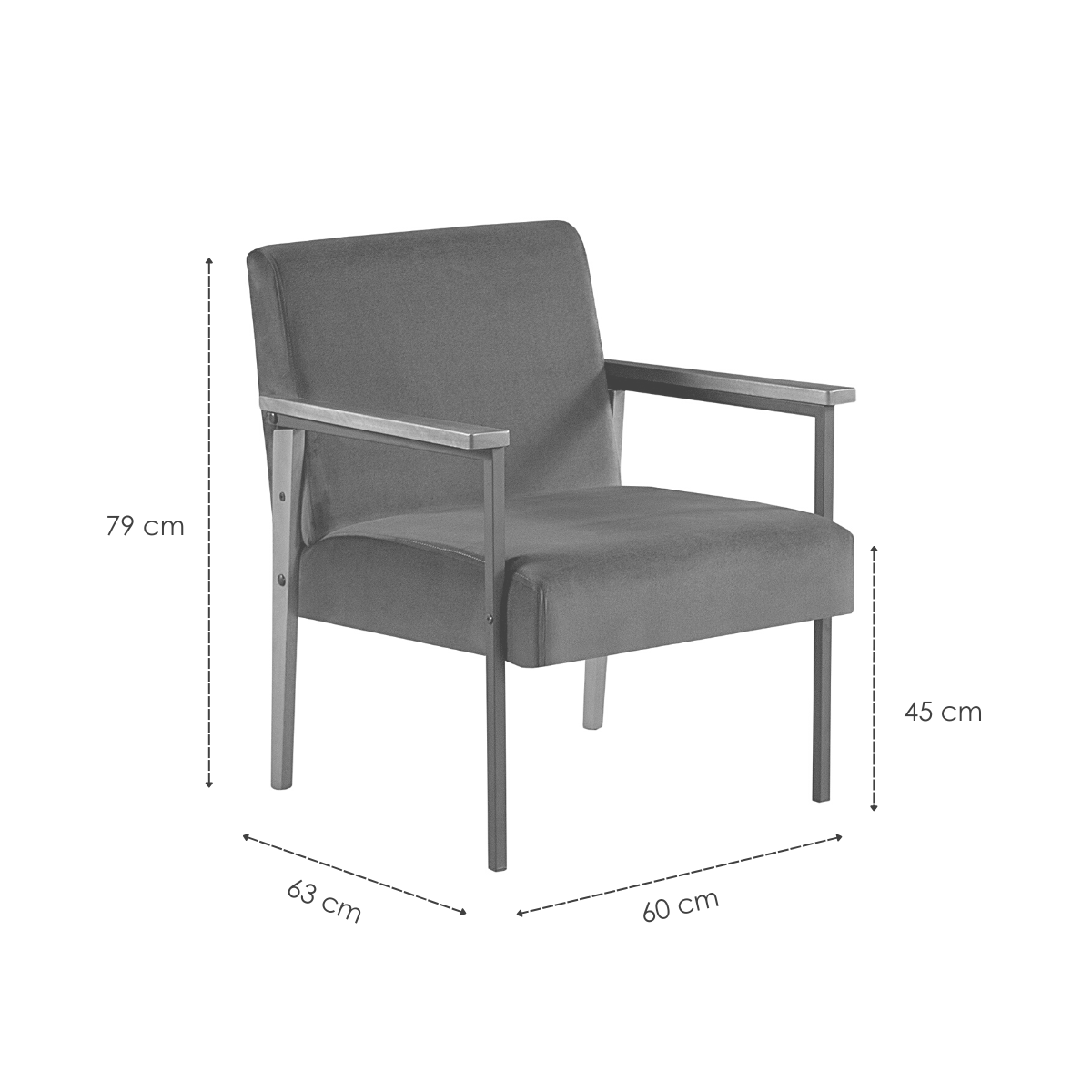 Poltrona Decorativa Trindade Estilo Industrial Trindade Veludo Cinza - 3