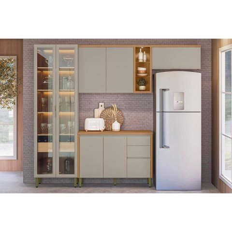 Kit Cozinha Modulada 4 Peças Allure (2aéreos+1balcão+1cristaleira) Cp11 Jequitiba/gris Fosco -