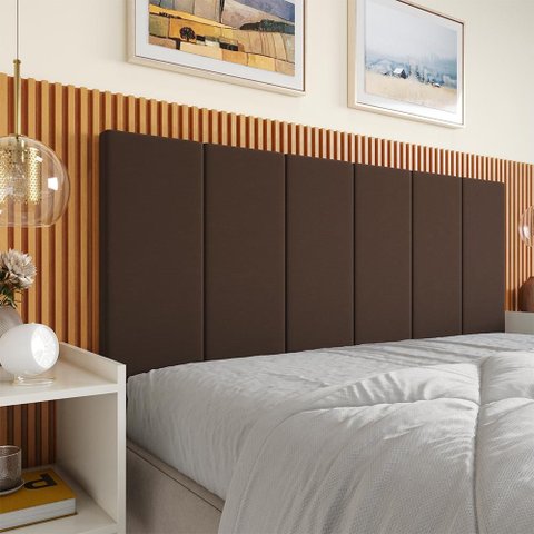 Cabeceira Queen Lisa Suede Espuma Premium Modulada Estofada Quarto Cama - Marrom