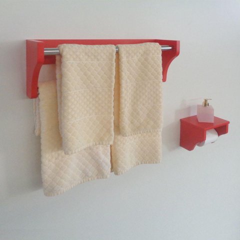 Kit Acessórios Para Banheiro Conjunto 2 Peças Porta Toalhas Papel Higiênico Vermelho Laca