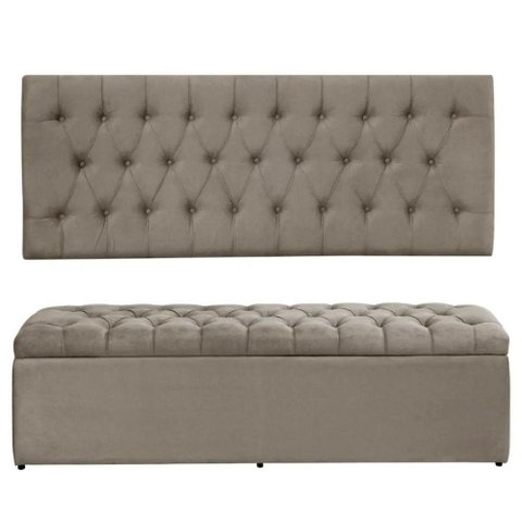 Painel Cabeceira com Bau Calçadeira Dubai 1.38mt -suede Bege